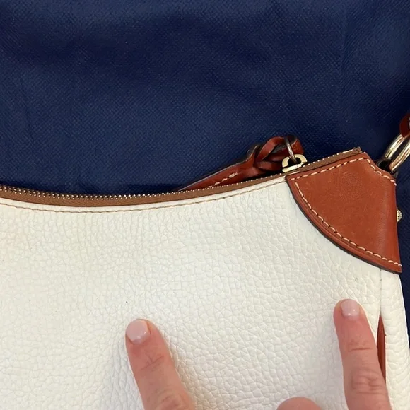 Dooney and Bourke Pebbled Grain Leather Kimberly Handbag White and Cognac - Picture 11 of 15